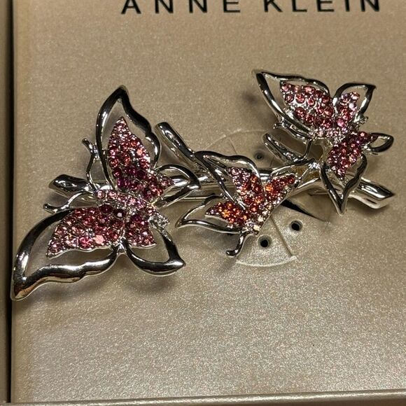 NWT Anne Klein Women's Flying Butterflies Pin in Gift Box in Silver Tone - Picture 2 of 5